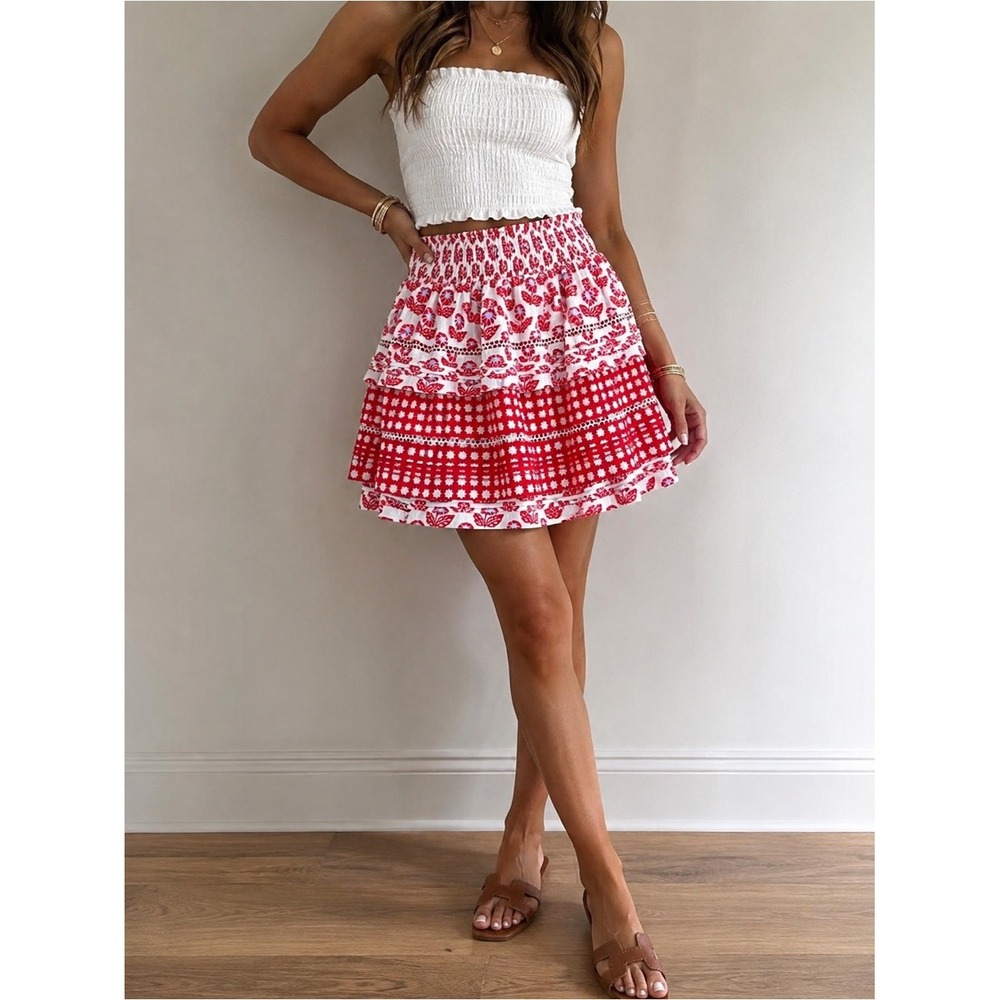 NWT Roller Rabbit x Target Red Floral Tiered Mini Skirt XL